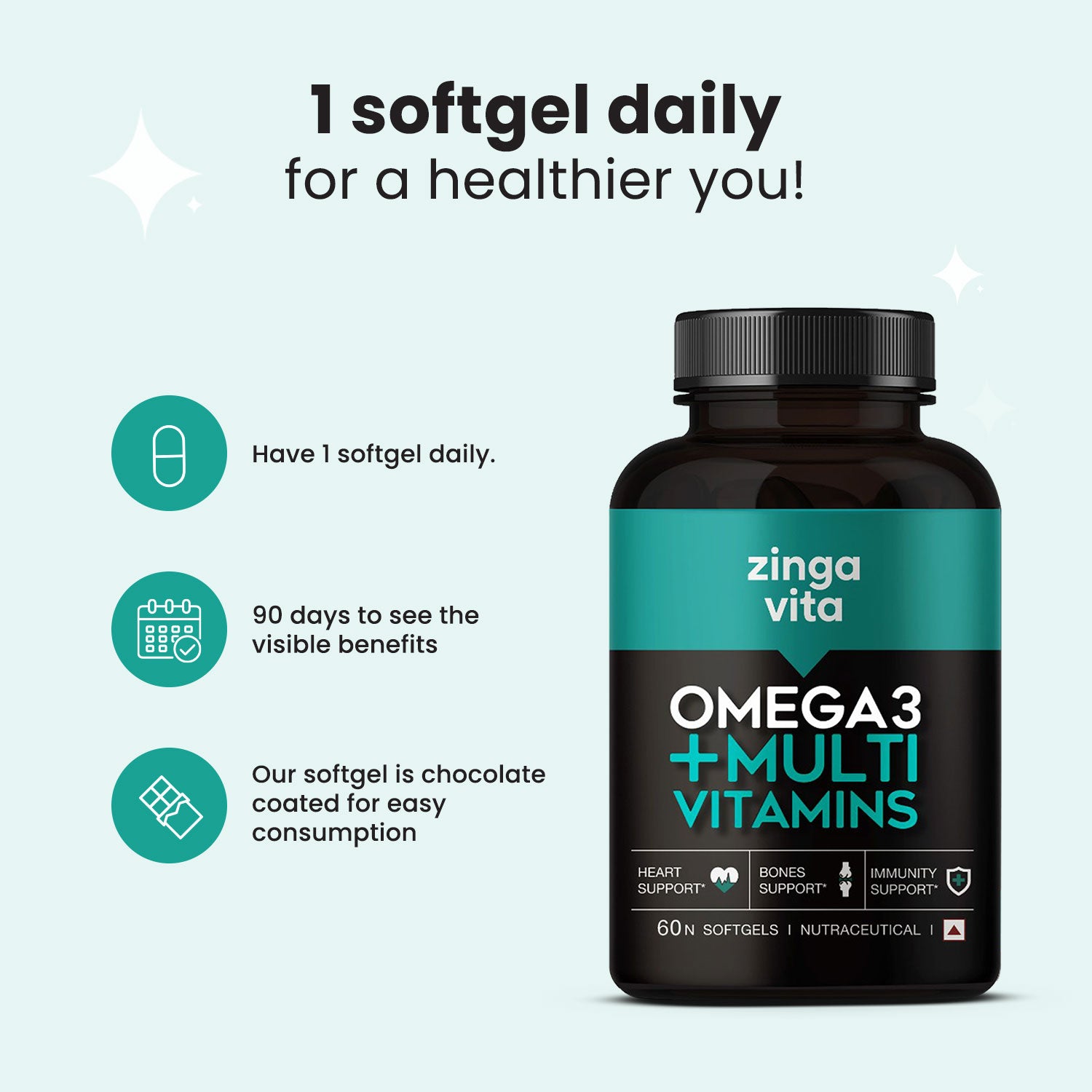 Omega3 With Multivitamins In A Single Softgel Zingavita